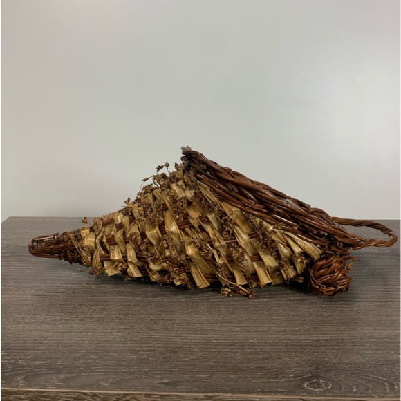 Primitive Cornucopia Horn Basket Lined Floral Thanksgiving Fall Farmhouse Rustic - Picture 3 of 16